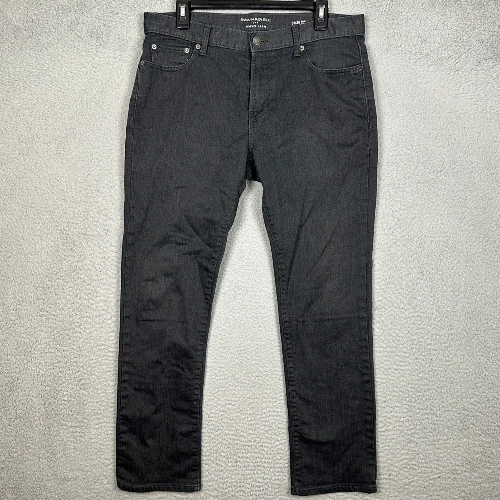 Banana Republic Travel Jeans Mens 33X30 Grey Slim Fit Straight Leg Denim Stretch